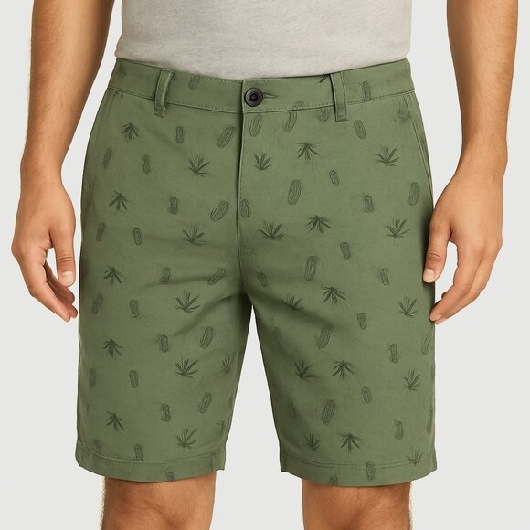Bruno Milano Men's 34 Cactus Print Flat Front Shorts Khaki Chino Summer Casual - Picture 1 of 15